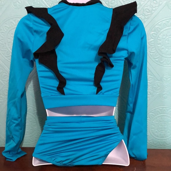 Sassy black & blue 2 piece dance costume - Picture 2 of 2